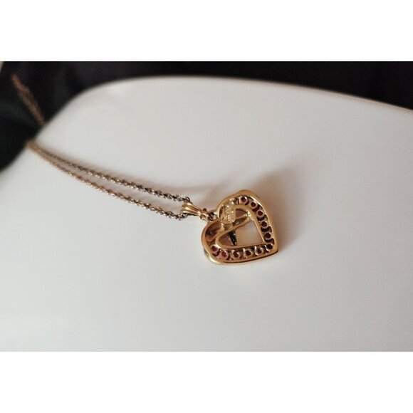 Danbury Mint Vermeil Necklace Genuine Ruby 14k Gold / Sterling Silver Open Heart - Picture 6 of 16
